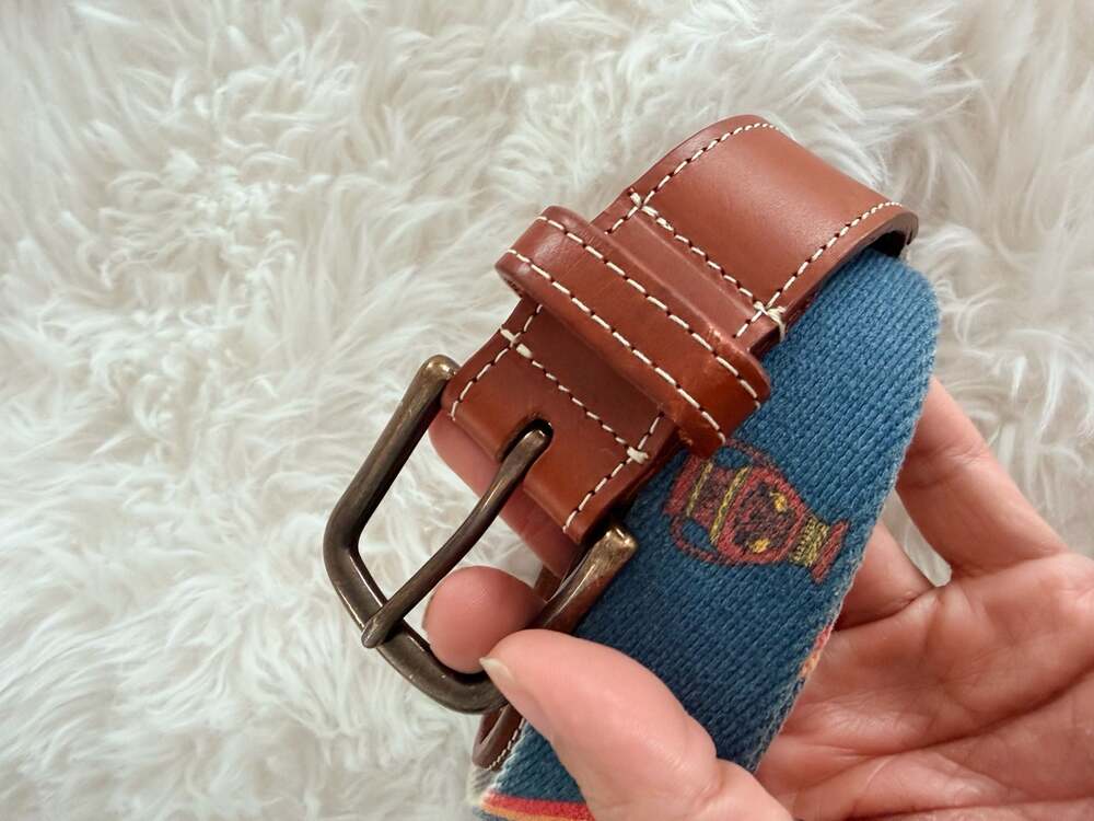 Doc Murphy Claret Jug Golf Belt Blue Corduroy Leather Trim Size 36